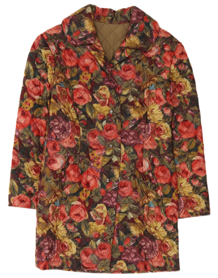Vintage mujer acolchado abrigo Reino Unido 8 pequeño multicolor floral