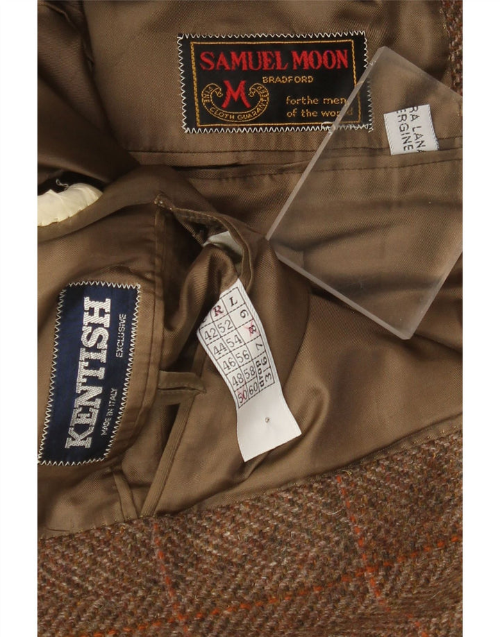 Vintage hombres 2 botones Blazer chaqueta IT 50 grande marrón comprobar lana