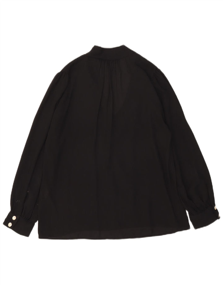 Zara Blusa de manga larga con lazo frontal para mujer UK 10 Small Poliéster negro