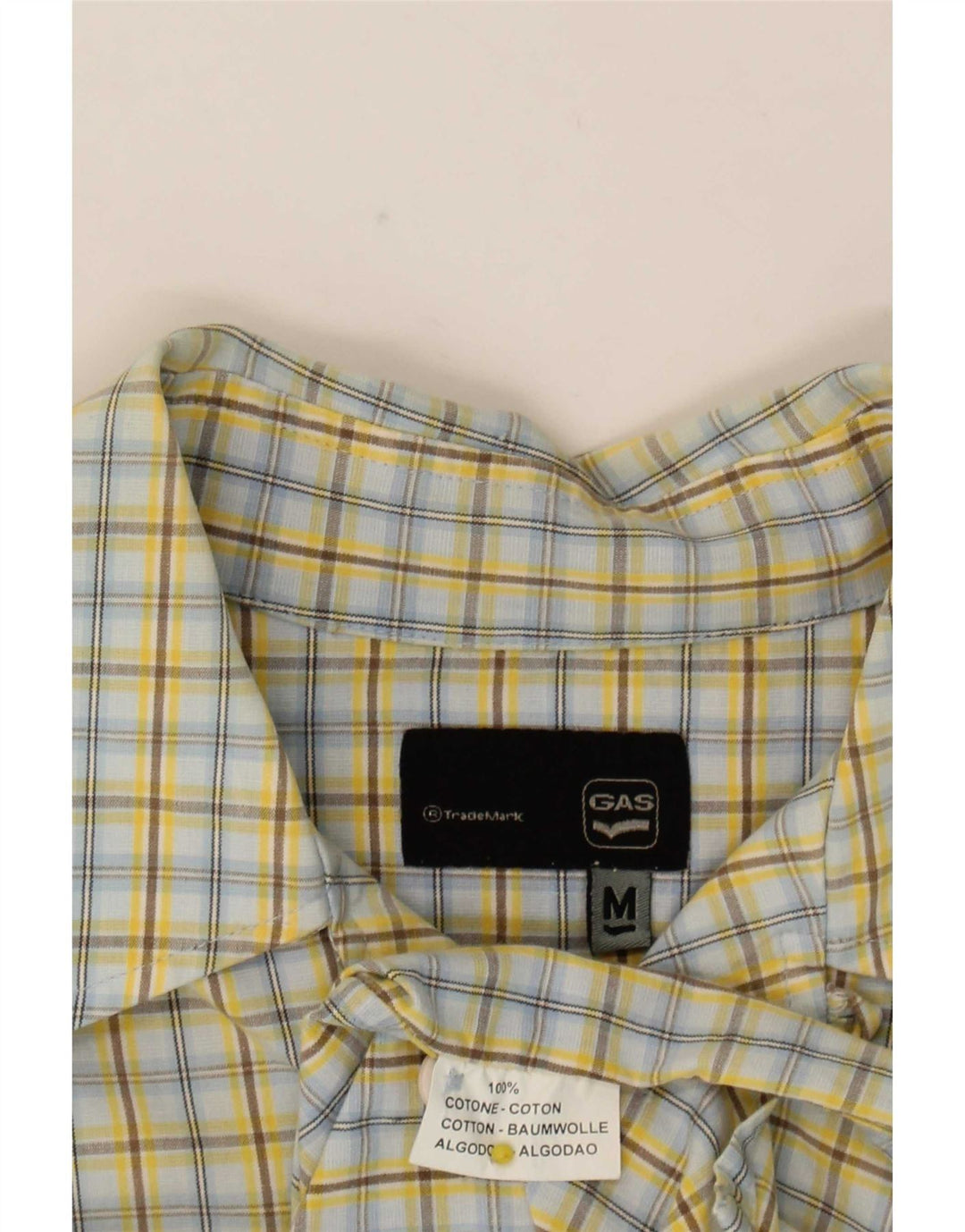 Camisa De Manga Corta Gas Hombre Algodón A Cuadros Amarillo Medio