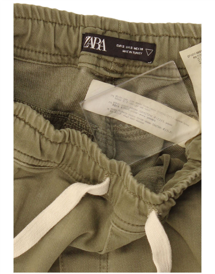 Zara Mens Joggers Cargo Pantalones Pequeños W30 L28 Caqui Algodón Ejército