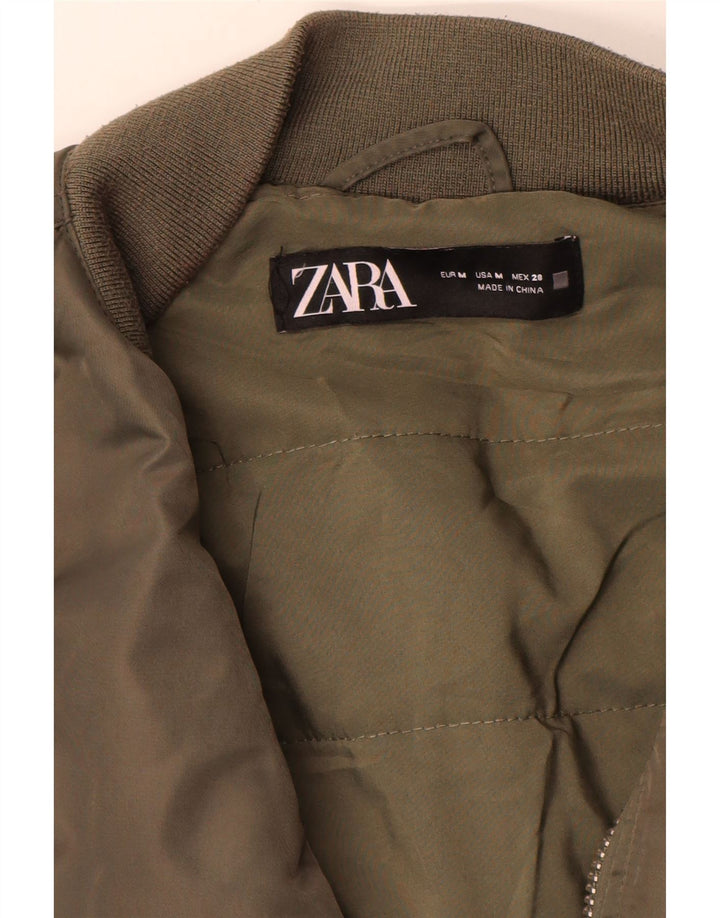Zara Chaqueta de aviador de vuelo extragrande corta para mujer UK 14 Medium Khaki