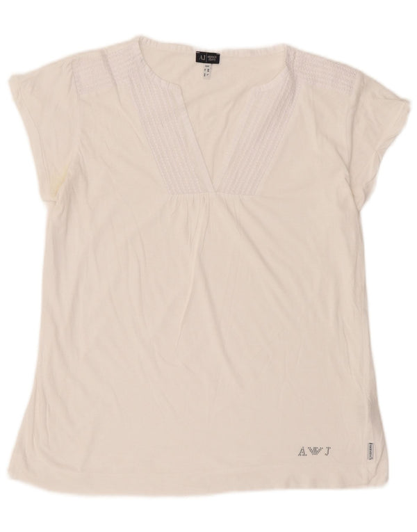 Armani Jeans Blusa para Mujer Top UK 46 Grande Algodón Blanco