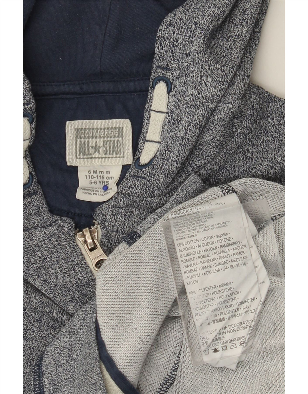 CONVERSE Suéter con capucha y cremallera All Star para niños 5-6 años Algodón moteado azul