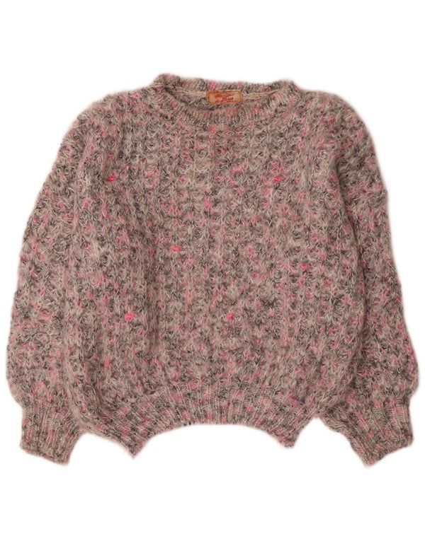 Vintage mujer barco cuello jersey suéter Reino Unido 18 XL gris moteado