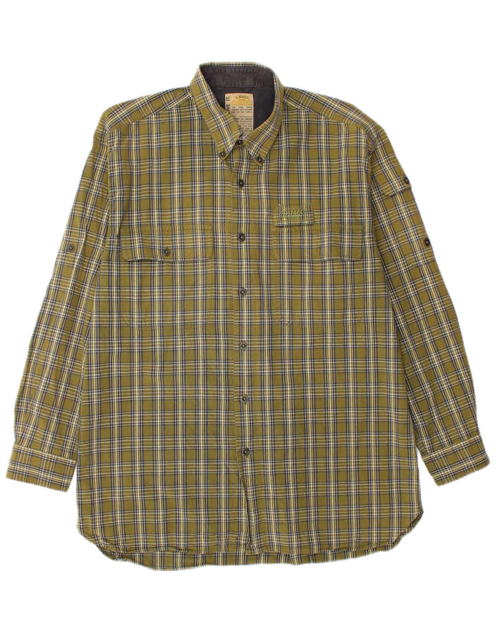 Camisa De Franela Camel Hombre XL Algodón A Cuadros Caqui