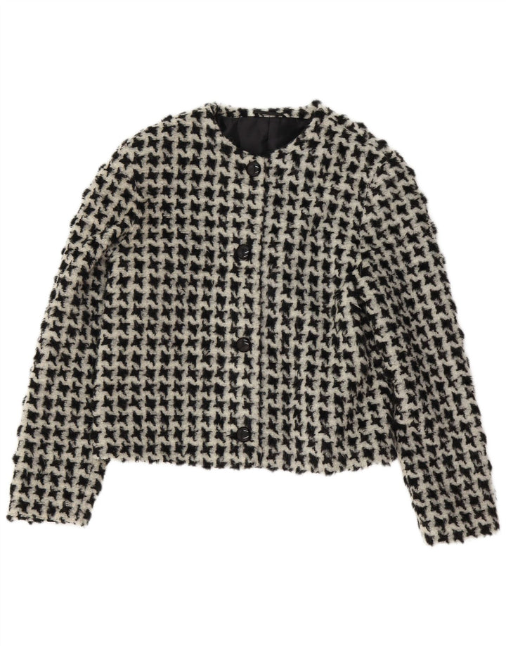 VINTAGE Womens Crop 4 Button Blazer Jacket UK 14 Medium Black Houndstooth