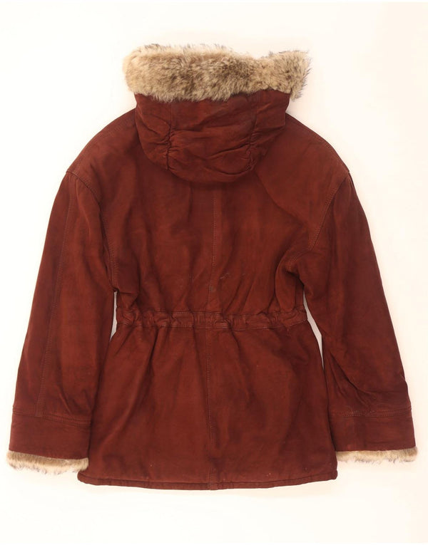 Vintage mujer chaqueta de ante con capucha IT 42 cuero marrón medio