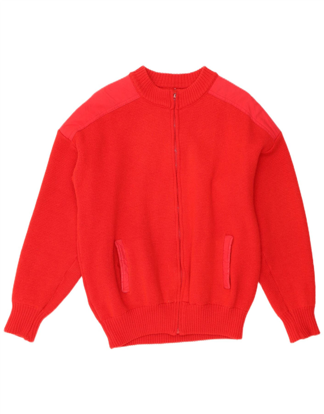 Vintage hombres Cardigan suéter medio rojo lana retro