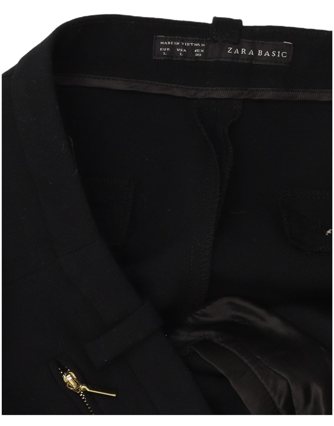 ZARA Mujer Pantalón Traje Recto Large W30 L32 Negro
