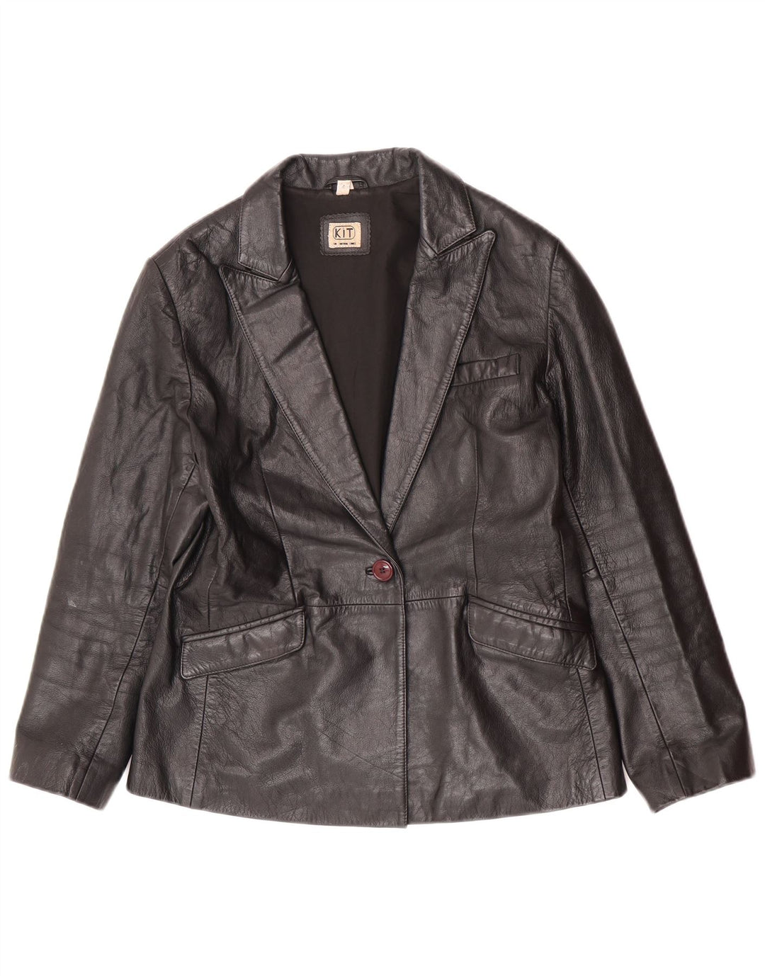 Vintage mujer chaqueta de cuero Reino Unido 12 cuero negro medio