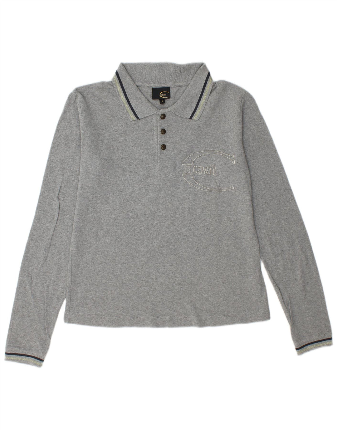 JUST CAVALLI Polo gráfico de manga larga para mujer UK 10 Small Gris Algodón