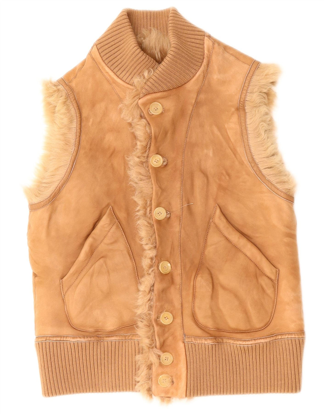 Vintage mujeres shearling Gilet Reino Unido 12 Medio Beige