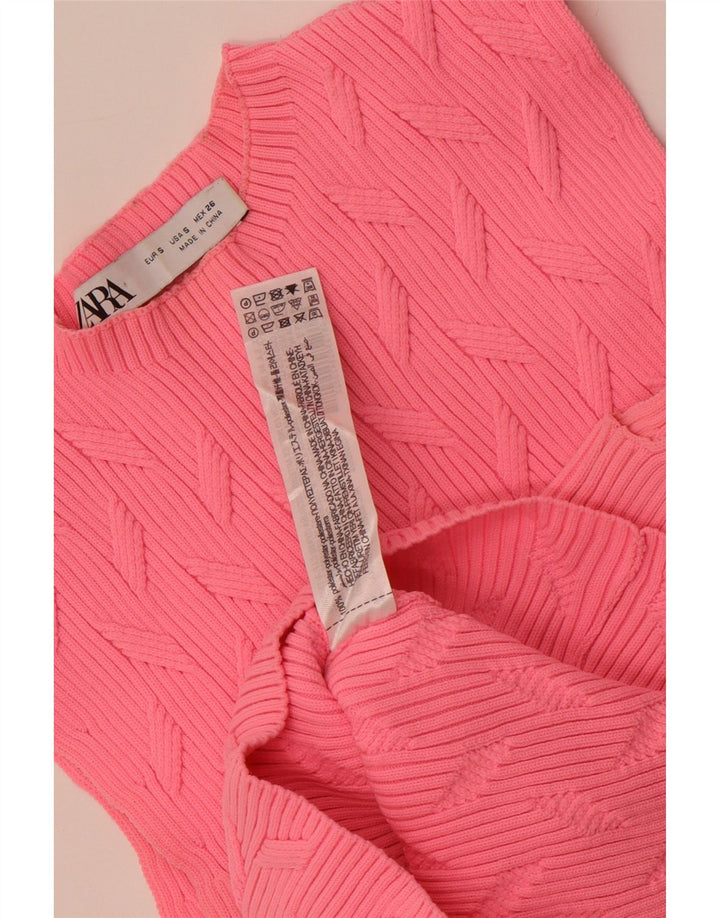 Zara Mujer Crop Vest Tank Top UK 8 Pequeño Poliéster Rosa