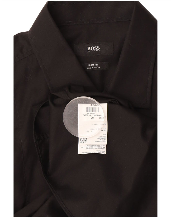 Hugo Boss Camisa Slim Fit para hombre Talla 39 Mediana Algodón negro