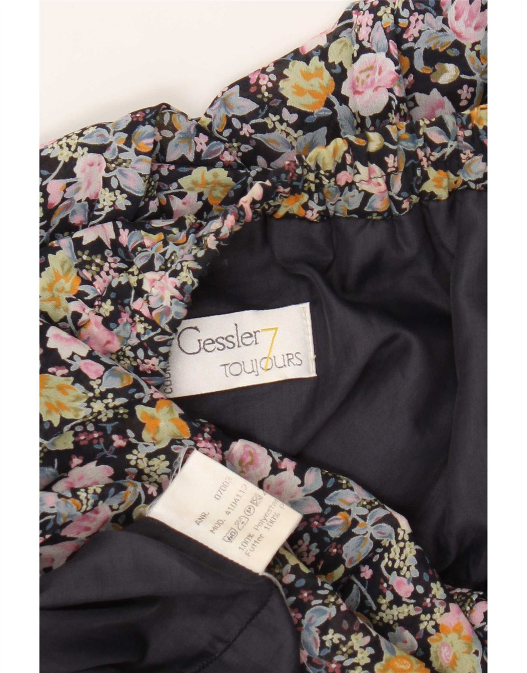 Vintage mujer A-Line falda W34 poliéster floral azul marino grande