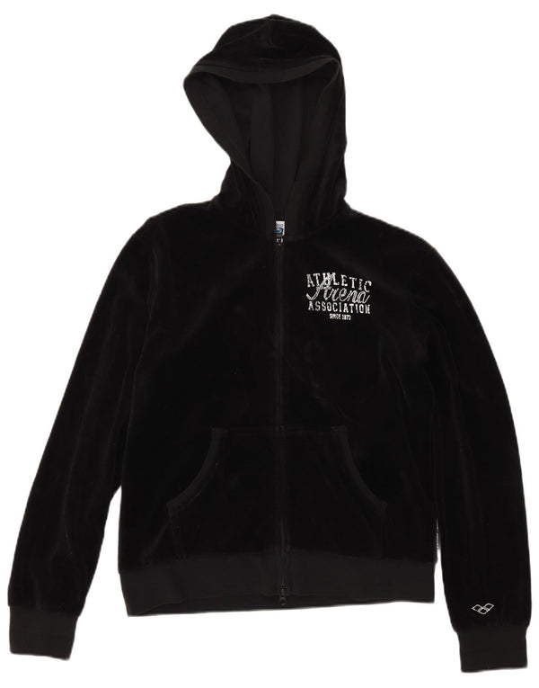 Arena Suéter con capucha y cremallera de terciopelo gráfico extragrande para mujer UK 6 XS Negro