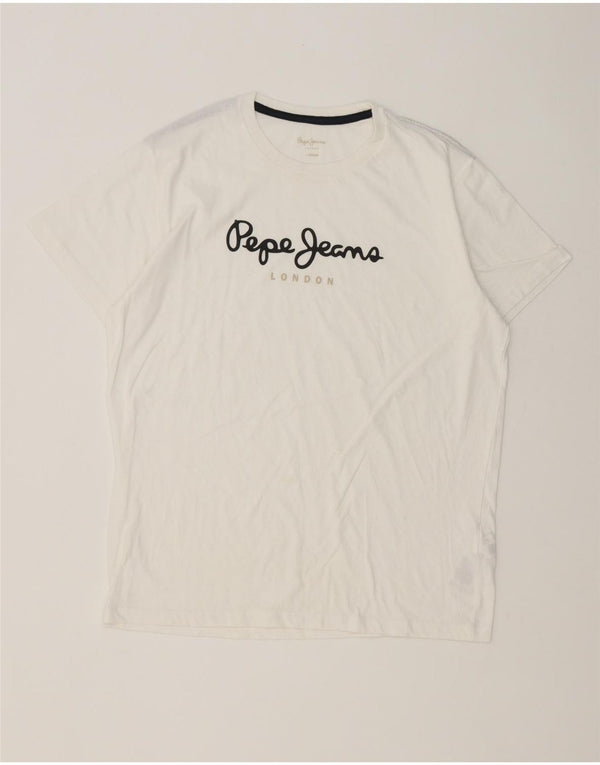 PEPE Jeans Camiseta gráfica de ajuste regular para hombre Top grande de algodón blanco