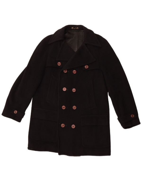 VINTAGE Hombres Abrigo de doble pecho Reino Unido 40 Grande Negro