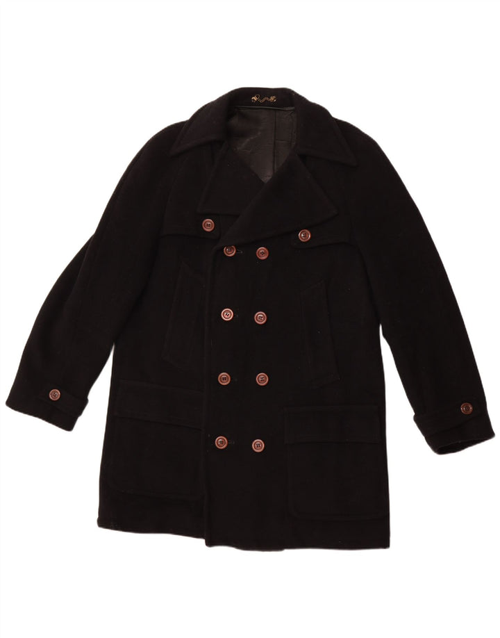 VINTAGE Hombres Abrigo de doble pecho Reino Unido 40 Grande Negro