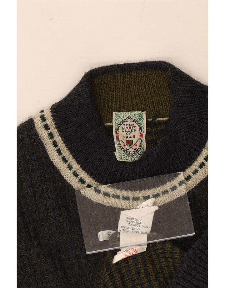 VINTAGE Jersey de cuello alto para hombre IT 50 Bloque de color azul marino medio