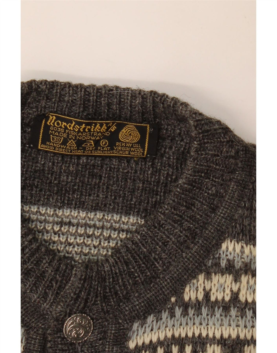 NORDSTRIKK Suéter Cárdigan para Hombre Pequeño Gris Lana Virgen Fair Isle