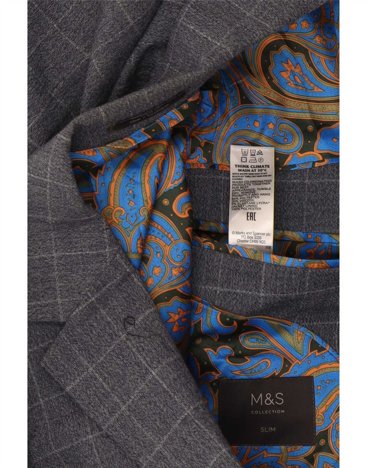 Marks & Spencer Chaqueta tipo blazer entallada con 2 botones para hombre UK 36 Small Blue Check