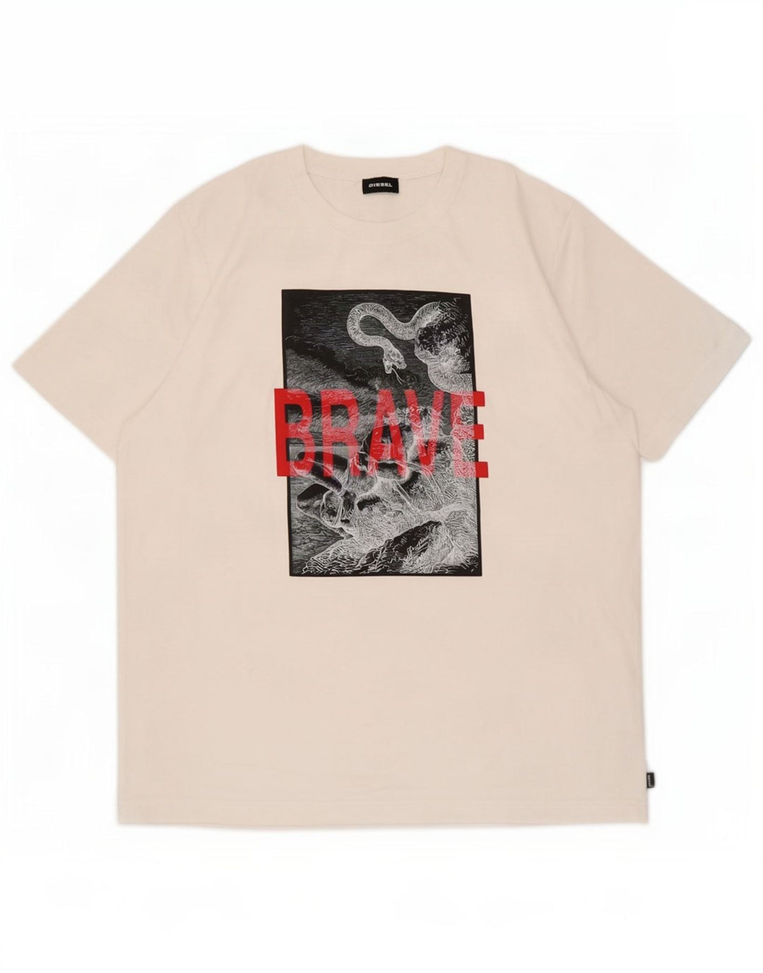 Diesel Hombre Camiseta Gráfica Top Grande Algodón Blanco