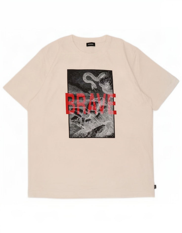 Diesel Hombre Camiseta Gráfica Top Grande Algodón Blanco