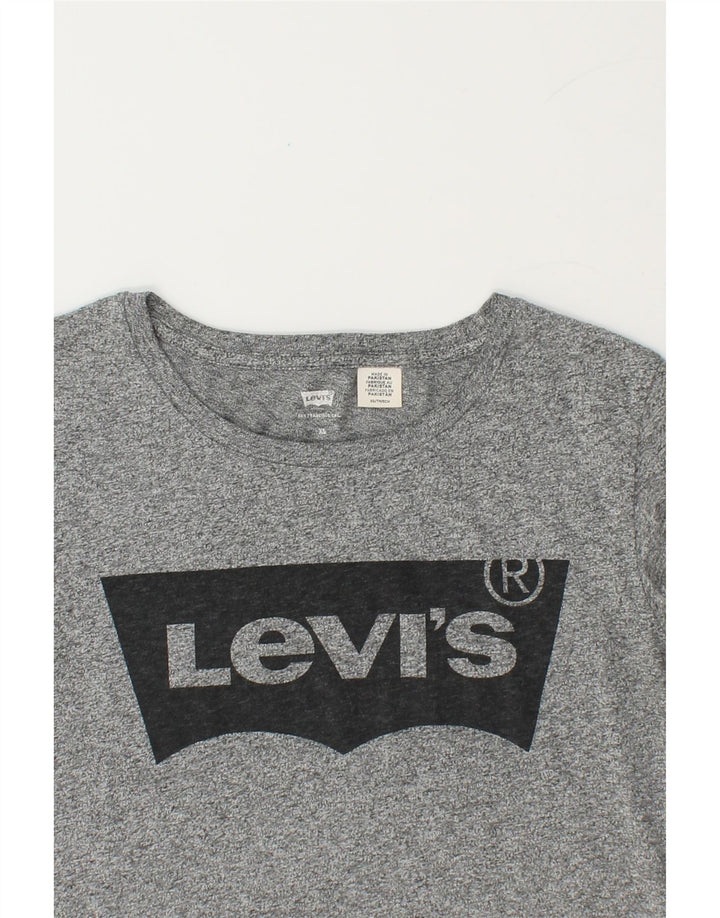 LEVI'S Womens Graphic T-Shirt Top UK 6 XS Grey Flecked Polyester Vintage Levi's and Second-Hand Levi's from Messina Hembry 