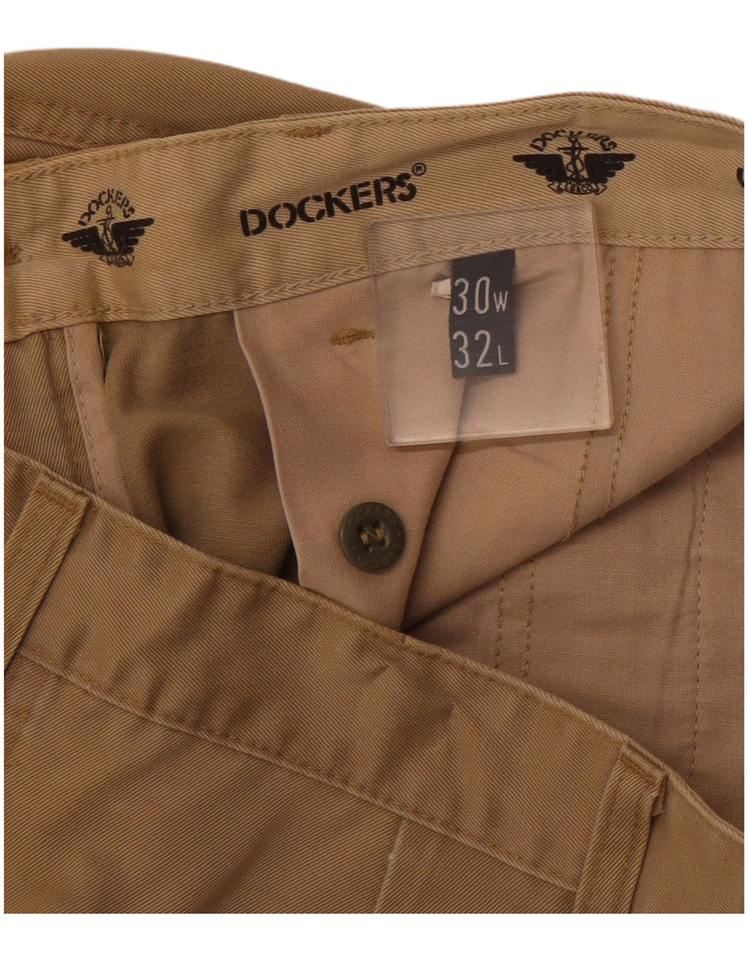 DOCKERS Pantalón chino con pinzas color caqui para hombre W30 L32 Algodón beige