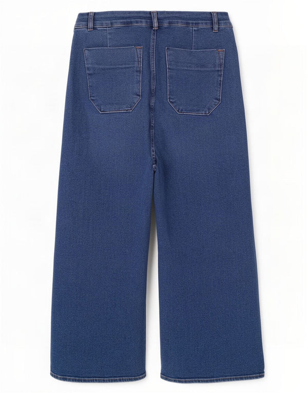 Zara Vaqueros de pierna ancha y cintura alta para mujer EU 42 Large W32 L27 Azul