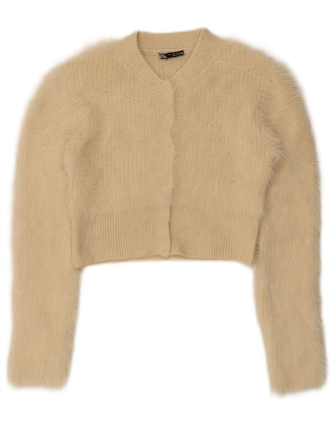 Zara Mujer Crop Cardigan Suéter UK 8 Small Beige Poliéster