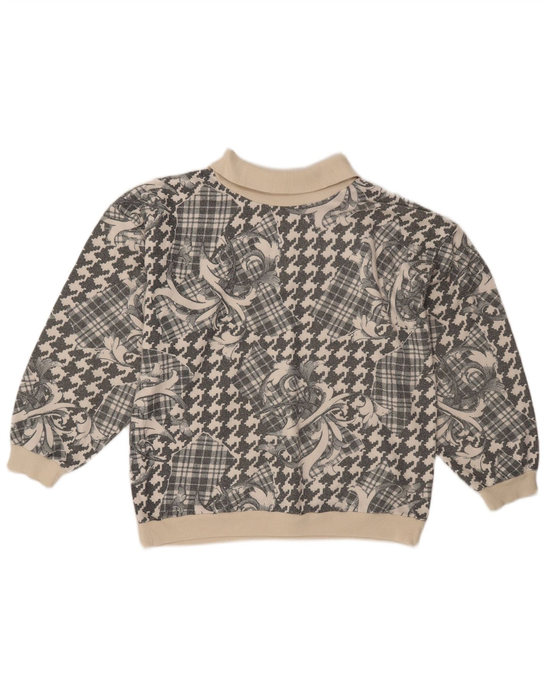 Vintage mujer polo cuello jersey suéter Reino Unido 18 XL gris patchwork