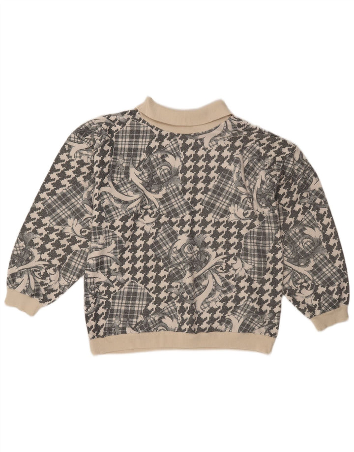 Vintage mujer polo cuello jersey suéter Reino Unido 18 XL gris patchwork