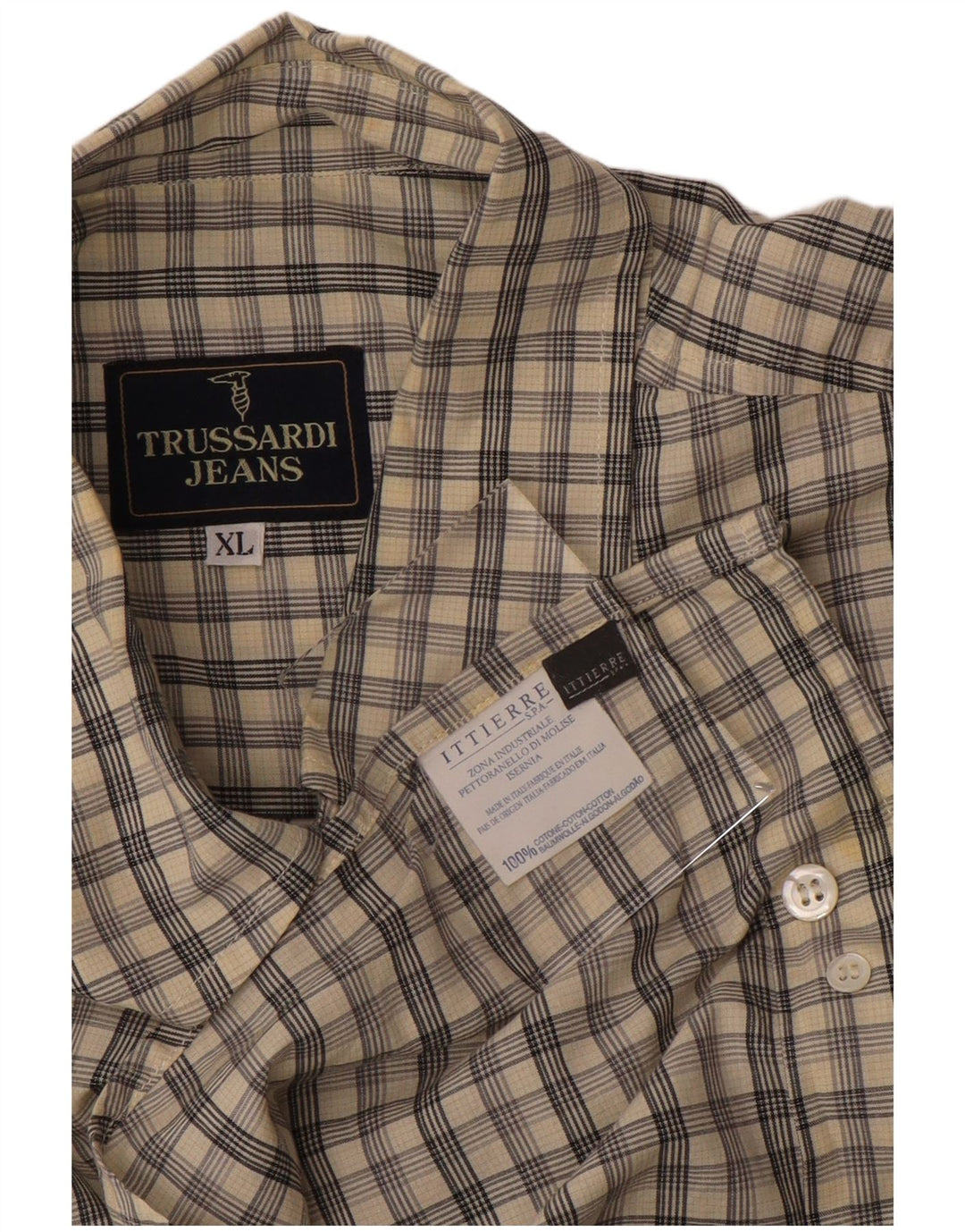 TRUSSARDI JEANS Camisa Ittierre para hombre XL Algodón a cuadros gris