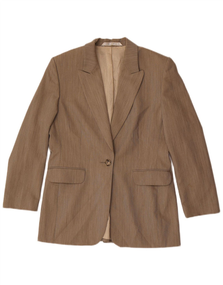 Marks & Spencer Chaqueta tipo blazer con 1 botón para mujer UK 44 Grande Marrón Lana nueva