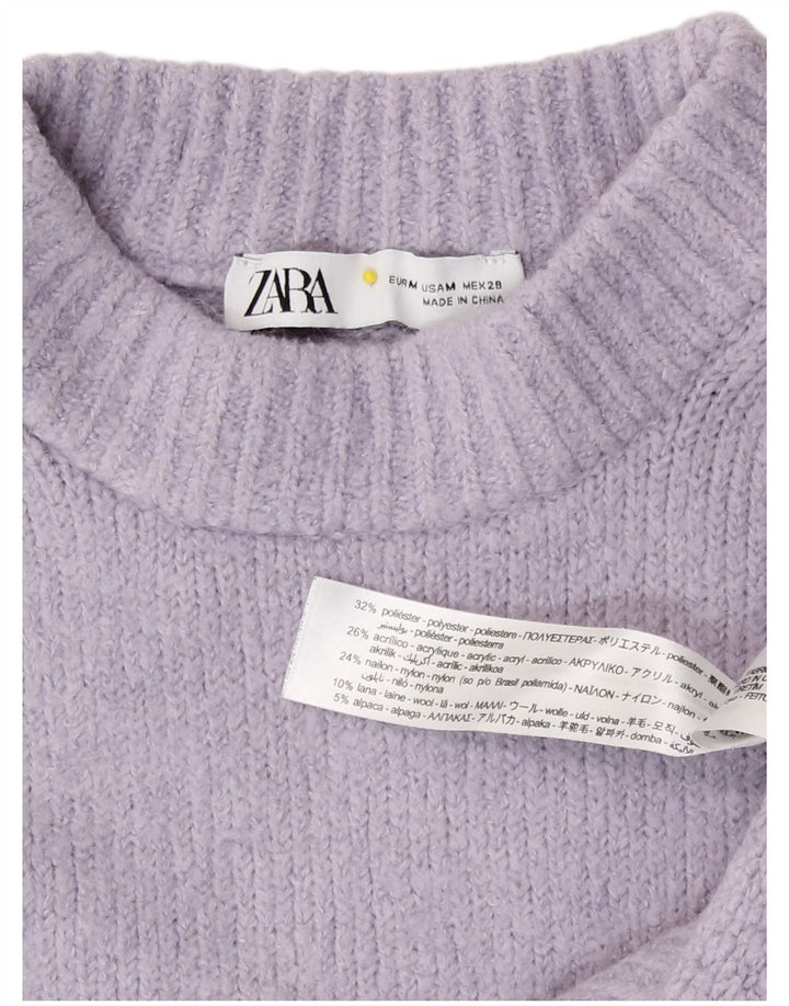 Zara Mujer Crop Turtle Neck Jumper Sweater UK 44 Medio Púrpura Poliéster