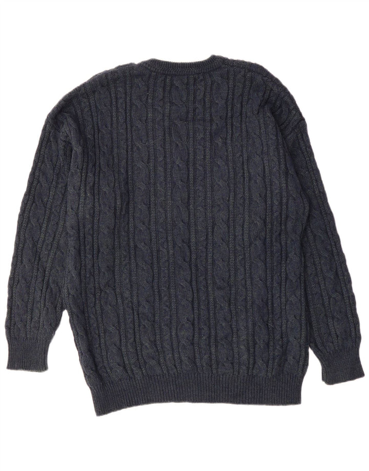VINTAGE Hombres Crew Neck Jumper Suéter Grande Azul Marino Acrílico