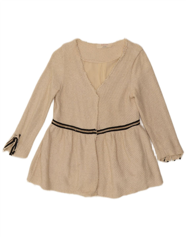 Zara Mujer Chaqueta Americana Abierta Reino Unido 12 Algodón Beige Medio