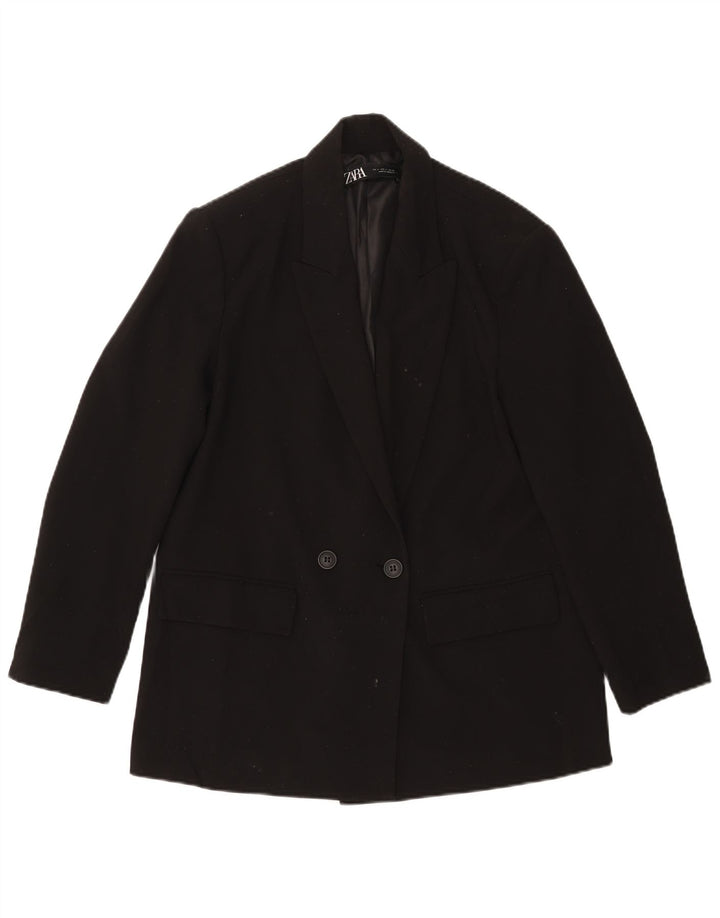 ZARA Chaqueta Blazer De Doble Botonadura Para Mujer UK 10 Small Poliéster Negro