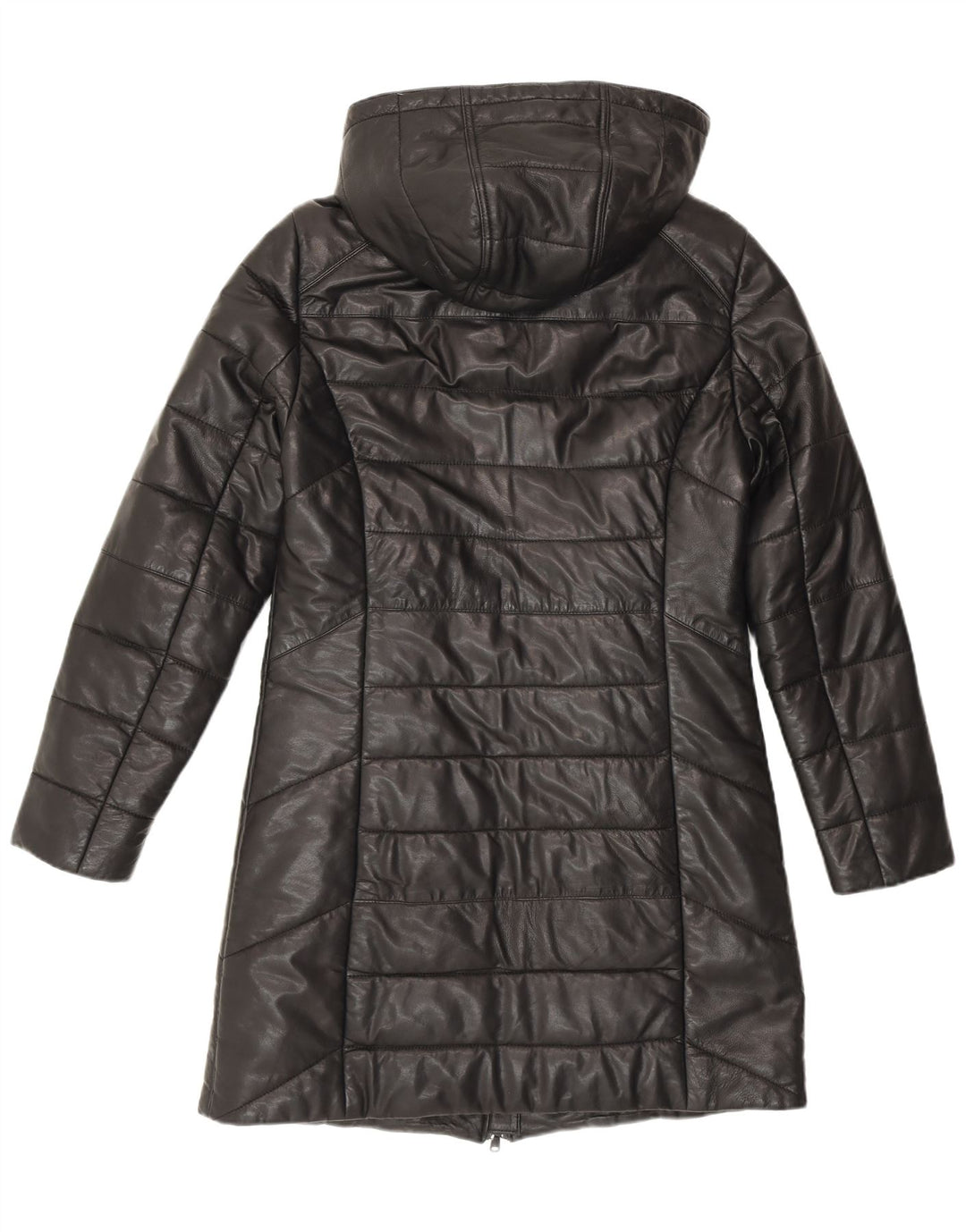Maddox Abrigo acolchado de cuero con capucha para mujer UK 42 Medium Black Leather