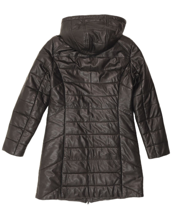 Maddox Abrigo acolchado de cuero con capucha para mujer UK 42 Medium Black Leather
