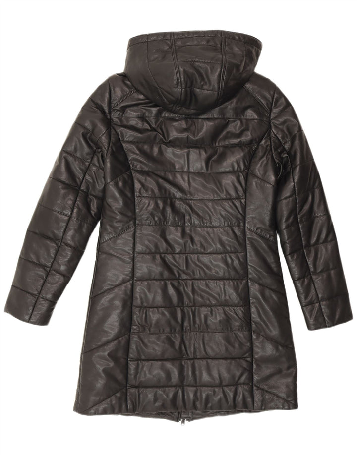 Maddox Abrigo acolchado de cuero con capucha para mujer UK 42 Medium Black Leather