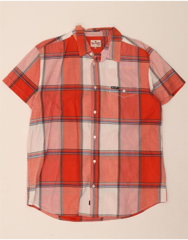 Wrangler Camisa De Manga Corta Regular Fit Para Hombre XL Algodón A Cuadros Rojos