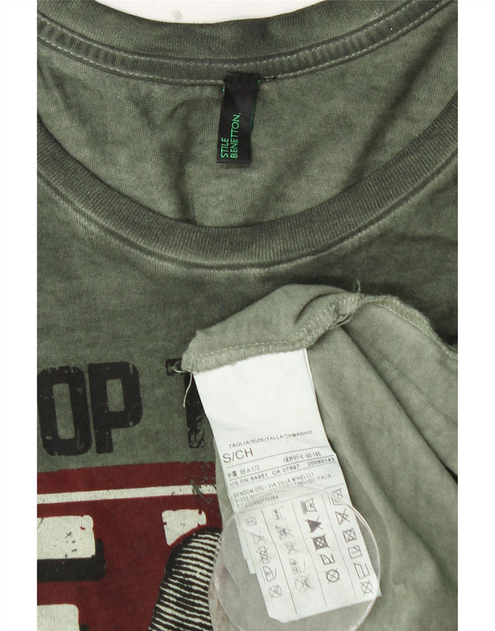 BENETTON Top Gráfico De Manga Larga De Algodón Verde Pequeño Para Hombre