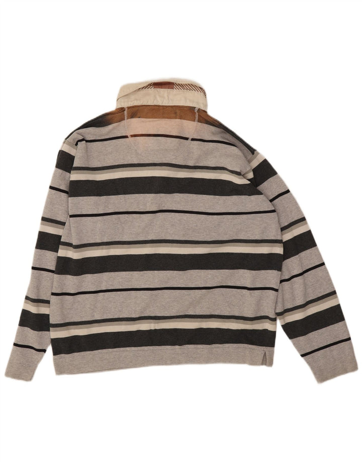 Marks & Spencer Polo de rugby azul Harbour para hombre, talla grande, gris a rayas
