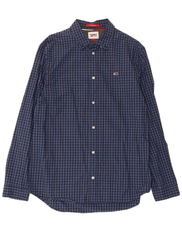 Tommy Hilfiger Camisa de corte regular para hombre de algodón a cuadros azul marino grande