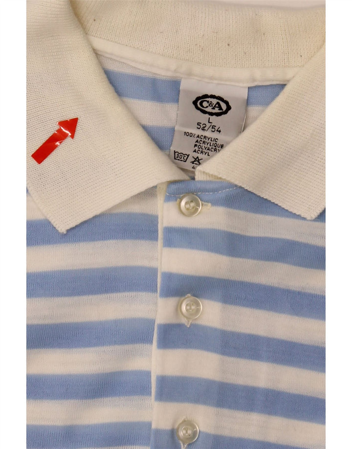 C&A Mens Polo Shirt IT 52/54 Large Blue Striped Acrylic Vintage C&A and Second-Hand C&A from Messina Hembry 