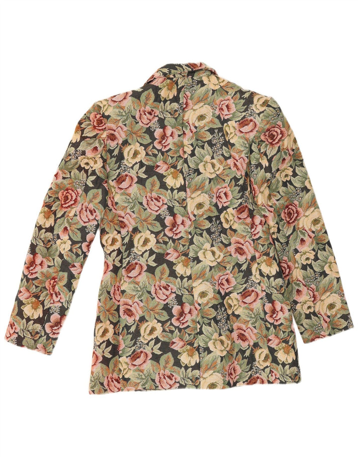 Vintage mujer doble pecho Blazer chaqueta Reino Unido 14 medio verde floral